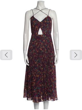 AMUR Burgundy Floral Pleated Midi Dress with Crisscross Straps